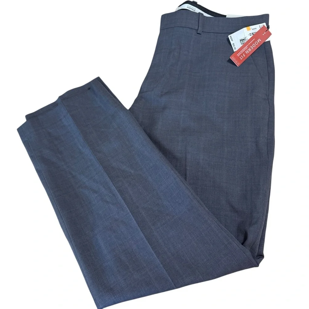 NWT Perry Ellis Modern Fit Folio-Flex Comfort Waistband Size 33x29 Gray Plaid